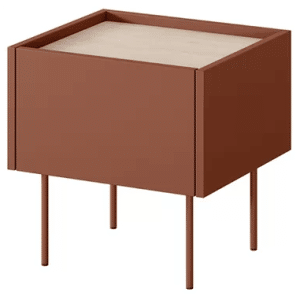 DESIN Sengebord med 1 skuffe i MDF og metal B45 cm - Murstensrød/Eg