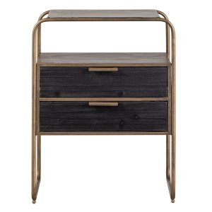 BEPUREHOME Collection sengebord, m. 2 skuffer - antik messing metal og sort træ (45x38)