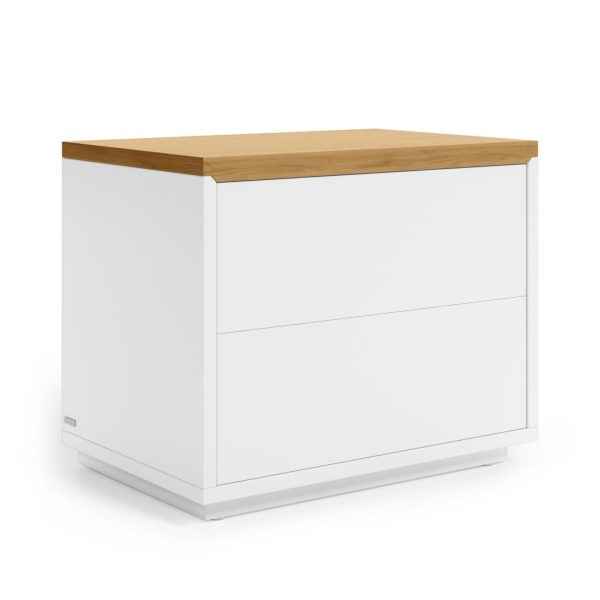 KAVE HOME Abilen sengebord, m. 2 skuffer - hvid MDF og natur egetræsfinÃ¨r (53x36)