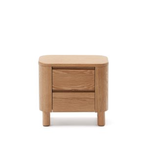 KAVE HOME Salaya sengebord, m. 2 skuffer - ask krydsfiner og asketræ (55x50)