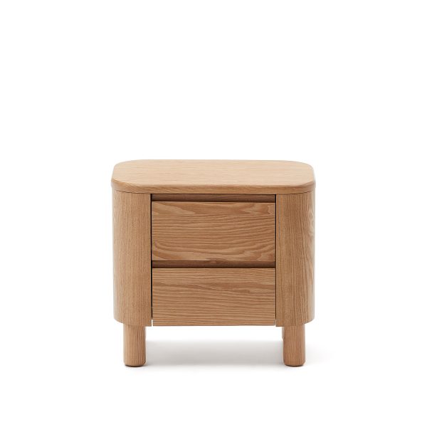KAVE HOME Salaya sengebord, m. 2 skuffer - ask krydsfiner og asketræ (55x50)