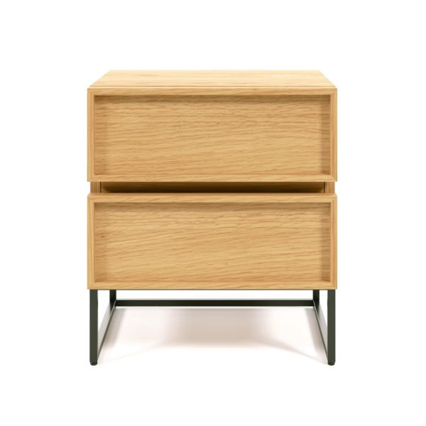 KAVE HOME Taiana sengebord, m. 2 skuffer - natur egefinér og sort stål (45x42)