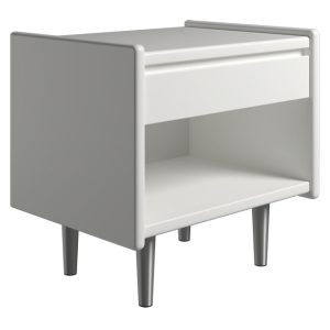 Krone 50 cm bredt hvid lakeret sengebord med 1 skuffe og 1 rum - Dansk produceret. 37 cm dybde Metalben