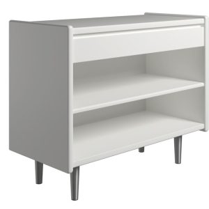 Krone 80 cm bredt hvidlakeret sengebord med 1 skuffe og 1 hylde - Dansk produceret. 47 cm dybde Metalben