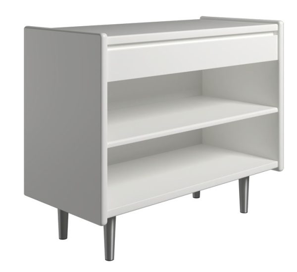 Krone 80 cm bredt hvidlakeret sengebord med 1 skuffe og 1 hylde - Dansk produceret. 47 cm dybde Metalben