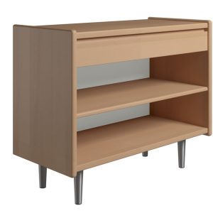 Krone 80 cm bredt sengebord i bøgefiner med 1 skuffe og 1 hylde - Dansk produceret. 47 cm dybde Metalben