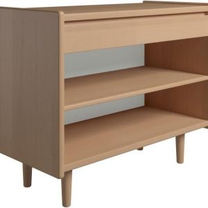 Krone 80 cm bredt sengebord i bøgefiner med 1 skuffe og 1 hylde - Dansk produceret. 47 cm dybde Træben