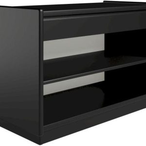 Krone 80 cm bredt sengebord sort lakeret med 1 hylde og 1 skuffe - Dansk produceret. 37 cm dybde Sokkel