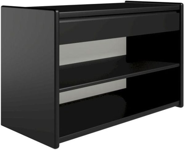 Krone 80 cm bredt sengebord sort lakeret med 1 hylde og 1 skuffe - Dansk produceret. 47 cm dybde Vægophæng