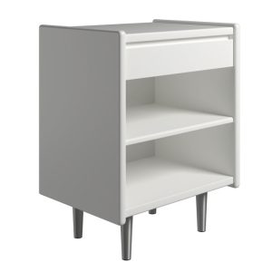 Krone hvidlakeret sengebord 50 cm bred med 1 skuffe og 1 hylde - Dansk produceret. 37 cm dybde Metalben