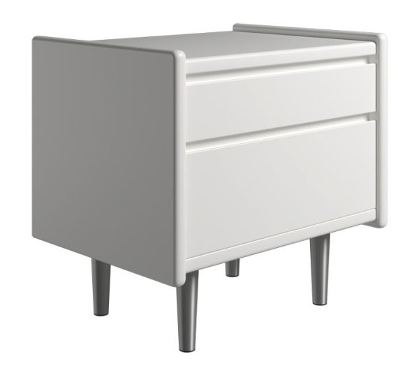 Krone sengebord 50 cm bred hvid lakeret med 2 skuffer - Dansk produceret. 47 cm dybde Metalben