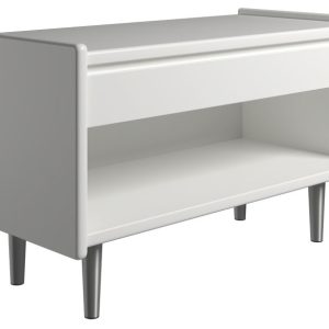 Krone sengebord hvid lakeret 80 cm bred med 1 skuffe og 1 rum - Dansk produceret. 37 cm dybde Metalben