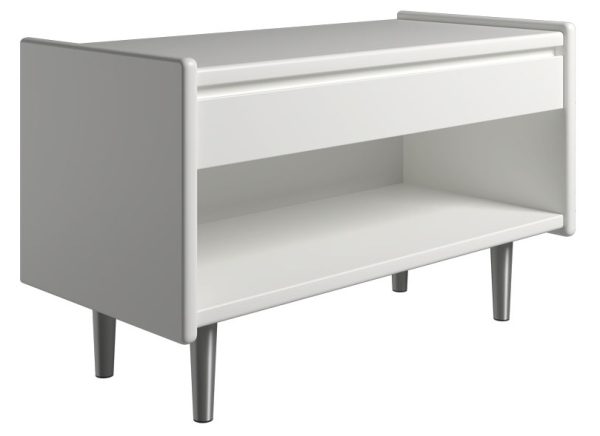 Krone sengebord hvid lakeret 80 cm bred med 1 skuffe og 1 rum - Dansk produceret. 37 cm dybde Metalben
