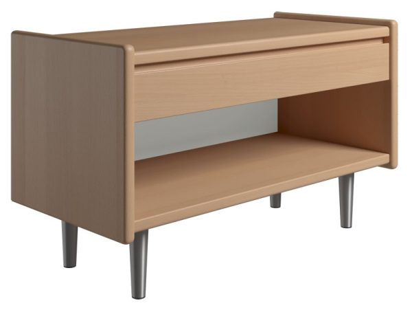 Krone sengebord i bøgefiner 80 cm bred med 1 skuffe og 1 rum - Dansk produceret. 37 cm dybde Metalben