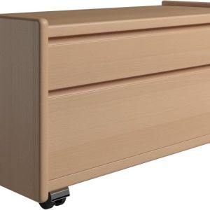 Krone sengebord i bøgefiner 80 cm bred med 2 skuffer - Dansk produceret. 37 cm dybde Hjul