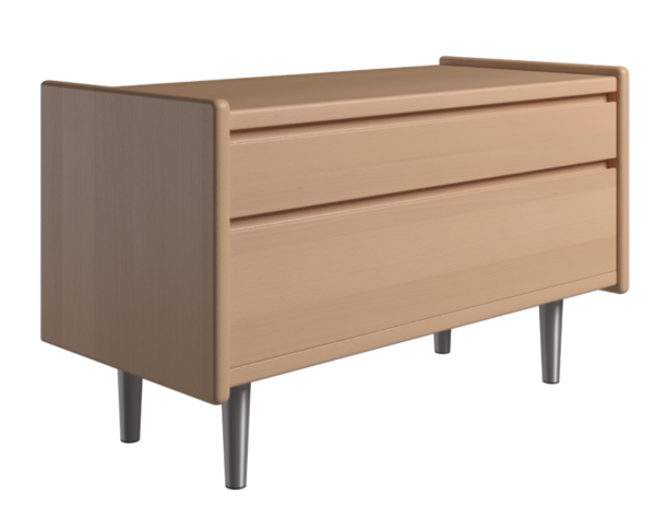 Krone sengebord i bøgefiner 80 cm bred med 2 skuffer - Dansk produceret. 37 cm dybde Metalben