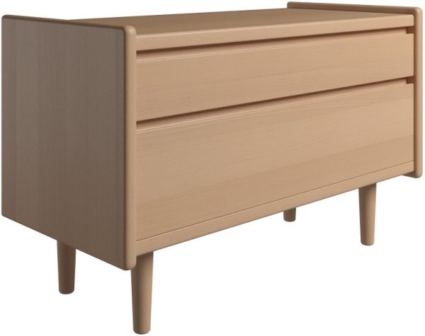 Krone sengebord i bøgefiner 80 cm bred med 2 skuffer - Dansk produceret. 37 cm dybde Træben