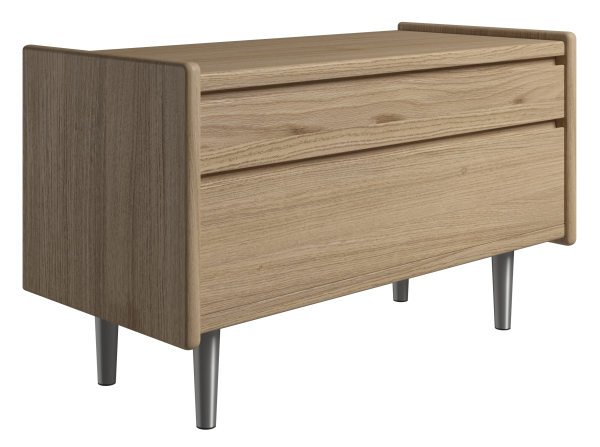 Krone sengebord i olieret egefiner 80 cm bred med 2 skuffer - Dansk produceret. 37 cm dybde Metalben
