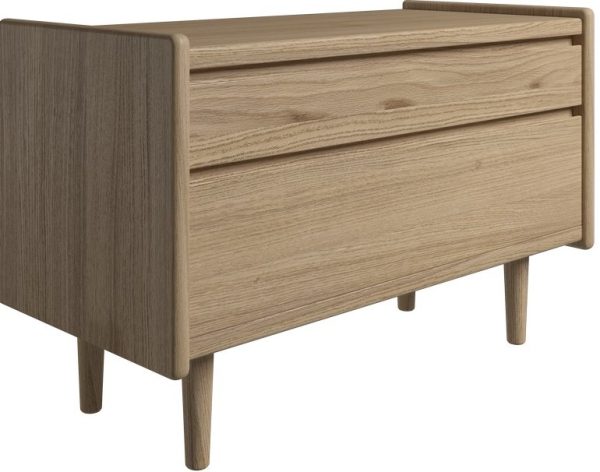 Krone sengebord i olieret egefiner 80 cm bred med 2 skuffer - Dansk produceret. 47 cm dybde Træben