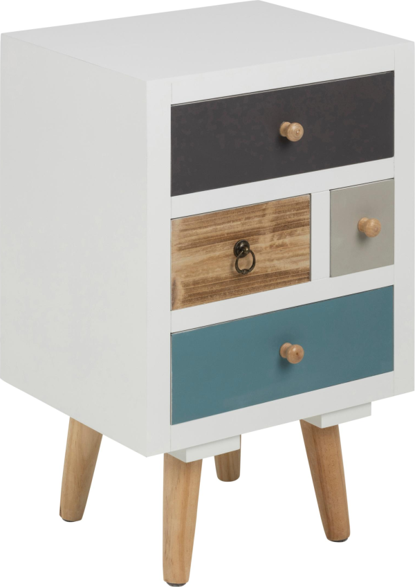 Natbord Signature Xylina sengebord med 4 multifarvede skuffer hvid 59x36x30 cm