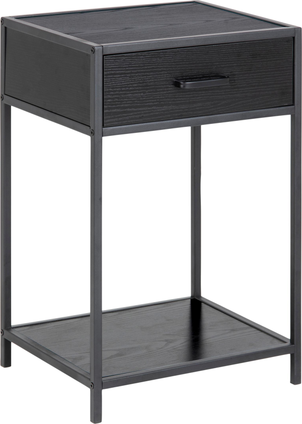 Natbord sengebord Signature Alira sort ask melamin med skuffe og hylde H63xB42xD35 cm