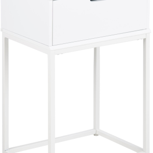 Natbord / sengebord Signature Trinelle - hvid MDF UV-finish, H61,5 x B40 x D30 cm, med skuffe og stålben