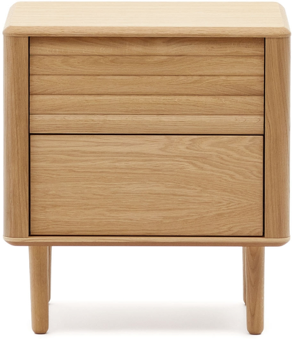 Sengebord Kave Home Lenon natur egetræ 2 skuffer push-open nordisk design H55 x B50 x D38 cm