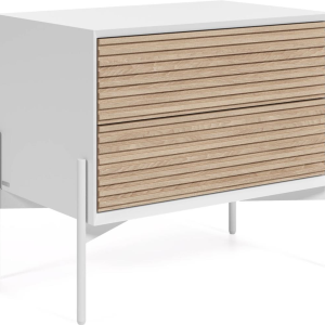 Sengebord Kave Home Marielle 55 x 40 x 64 cm Hvid/Natur med 2 skuffer