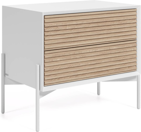 Sengebord Kave Home Marielle 55 x 40 x 64 cm Hvid/Natur med 2 skuffer