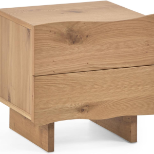 Sengebord Kave Home Rasha rustikt kolonialt finértræ med 2 skuffer, voksbehandlet naturfinish, H45 B49 D41 cm