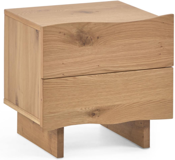 Sengebord Kave Home Rasha rustikt kolonialt finértræ med 2 skuffer, voksbehandlet naturfinish, H45 B49 D41 cm