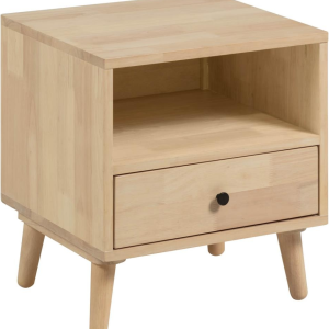 Sengebord Kave Home Wari natbord nordisk design i lyst gummitræ med skuffe & hylde 54x45x50 cm