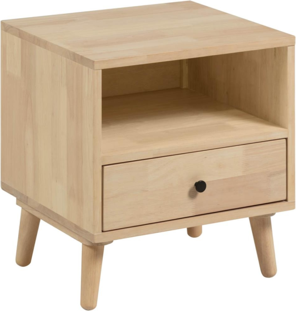 Sengebord Kave Home Wari natbord nordisk design i lyst gummitræ med skuffe & hylde 54x45x50 cm