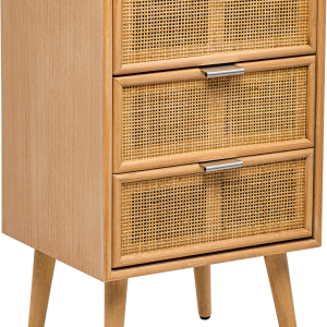 Sengebord Nordlys Furniture Nagoya FSC-bøgetræ 3 rattan-skuffer natur 71x42x36 cm