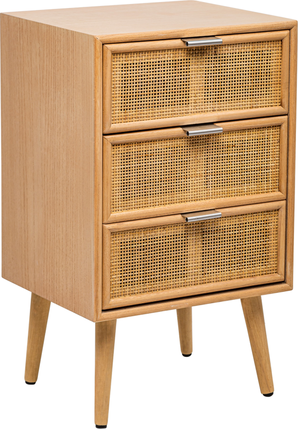 Sengebord Nordlys Furniture Nagoya FSC-bøgetræ 3 rattan-skuffer natur 71x42x36 cm