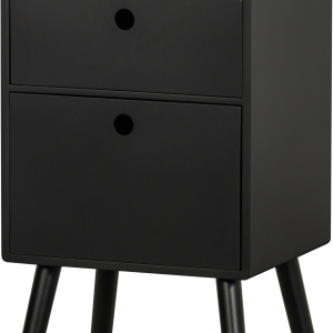 Sengebord WOOOD Collection Ozzy sort H75xB36xD30 cm med 2 skuffer og åbent rum