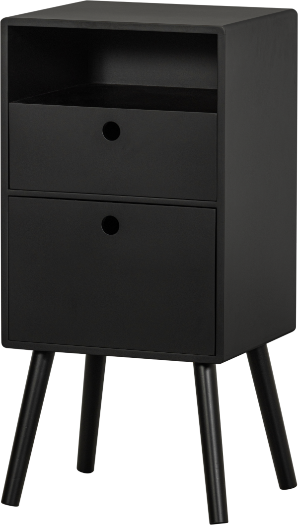 Sengebord WOOOD Collection Ozzy sort H75xB36xD30 cm med 2 skuffer og åbent rum