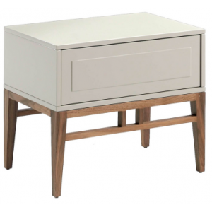 Sengebord med 1 skuffe i valnøddefinér og MDF H50 x B60 x D40 cm - Valnød/Beige højglans
