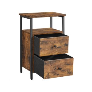 Sengebord - natbord med hylde og 2 skuffer - rustik brun 38x28x60 - Borde > Sengeborde - Daily-Living