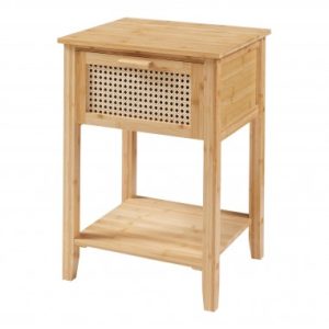 Sengebord med skuffe i bambus og rattan H60 x B40 x D35 cm - Natur