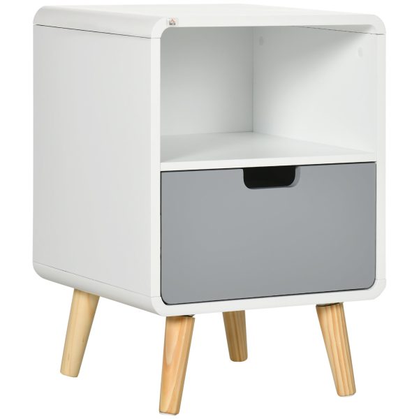 Sengebord, skandinavisk design, stor skuffe, vandtæt finish, 40 x 38 x 58 cm, hvid