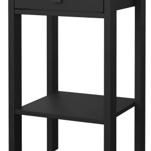 Sengebord Natbord Vesterholm Lunor mat sort H70 1 skuffe FSC dansk design læderhåndtag