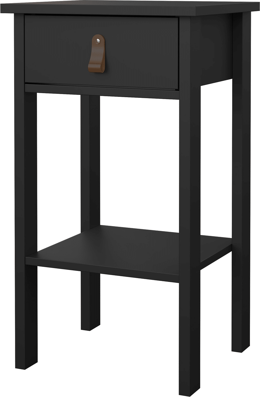 Sengebord Natbord Vesterholm Lunor mat sort H70 1 skuffe FSC dansk design læderhåndtag