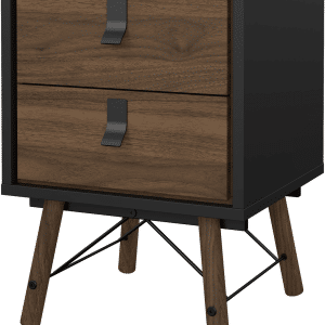 Sengebord Vesterholm Askø natbord, valnød/mat sort, 2 skuffer, danskproduceret FSC, H59,6 x B43,3 x D40,1 cm