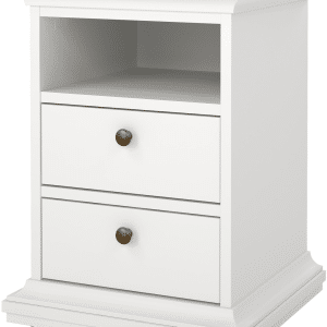 Sengebord Vesterholm Nora - hvid, 2 skuffer, FSC-spånplade, H58,8 x B43,6 x D40 cm