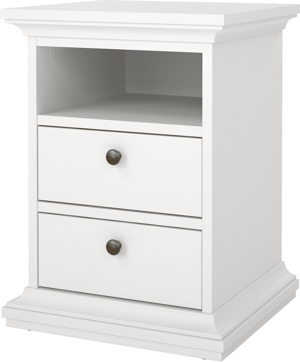 Sengebord Vesterholm Nora - hvid, 2 skuffer, FSC-spånplade, H58,8 x B43,6 x D40 cm