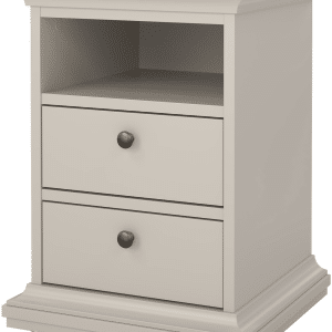 Sengebord Vesterholm Nora natbord, 2 skuffer, kashmir, dansk FSC-spånplade, kuglelejeskinner, justerbare fødder