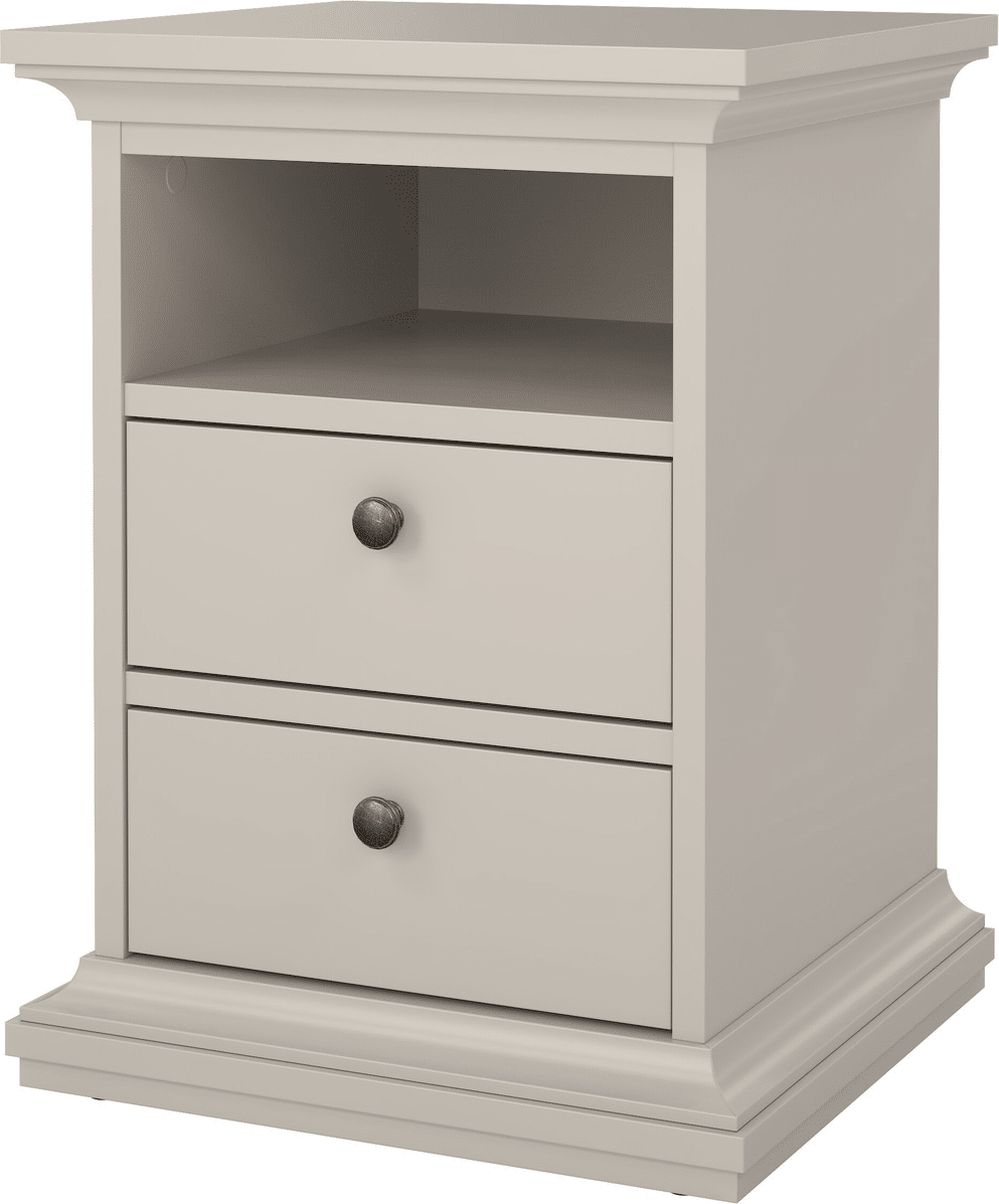 Sengebord Vesterholm Nora natbord, 2 skuffer, kashmir, dansk FSC-spånplade, kuglelejeskinner, justerbare fødder