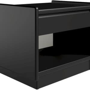 Krone 50 cm bredt sort lakeret sengebord med 1 skuffe og 1 rum - Dansk produceret. 47 cm dybde Sokkel