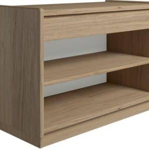 Krone 80 cm bredt sengebord i olieret egefiner med 1 skuffe og 1 hylde - Dansk produceret. 37 cm dybde Sokkel